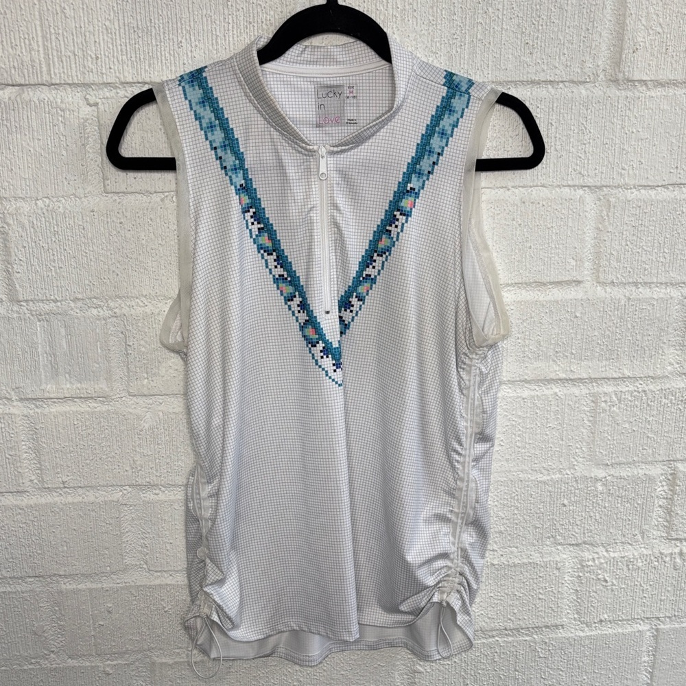 Lucy in Love Sleeveless Blue Pattern Athletic Top sz M/8/10
